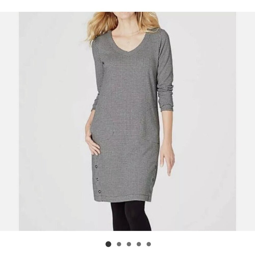 NWT J Jill Mini Check Black/White Gingham Dress SZ X-Small Side Snap Stretch